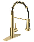 FORIOUS Kitchen Faucets with Sprayer, Gold Stainless Steel Sink Faucet Single Handle with Deck Plate, Commercial Classic Spring Faucet for Kitchen Sink, Bar & Prep Sinks, Laundry RV Camper