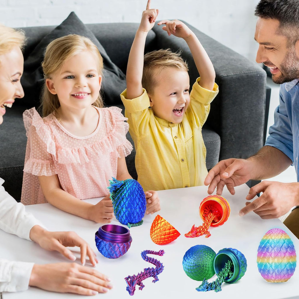 Ivrmtal 4PCS 3D Printed Dragon Eggs with Dragon Inside, Mini Articulated Crystal Dragons Toys for Kids & Adults 3D Print Small Dinosaur Eggs Christmas Stockings Easter Gifts for Kids Boy Girls