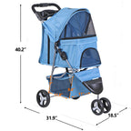 Epetlover 3 Wheels Dog Stroller Folding Pet Strolling Cart for Small Medium Cats Puppies Portable Jogger Travel Camping Puppy Carrier with Storage Basket Cup Holder, Blue