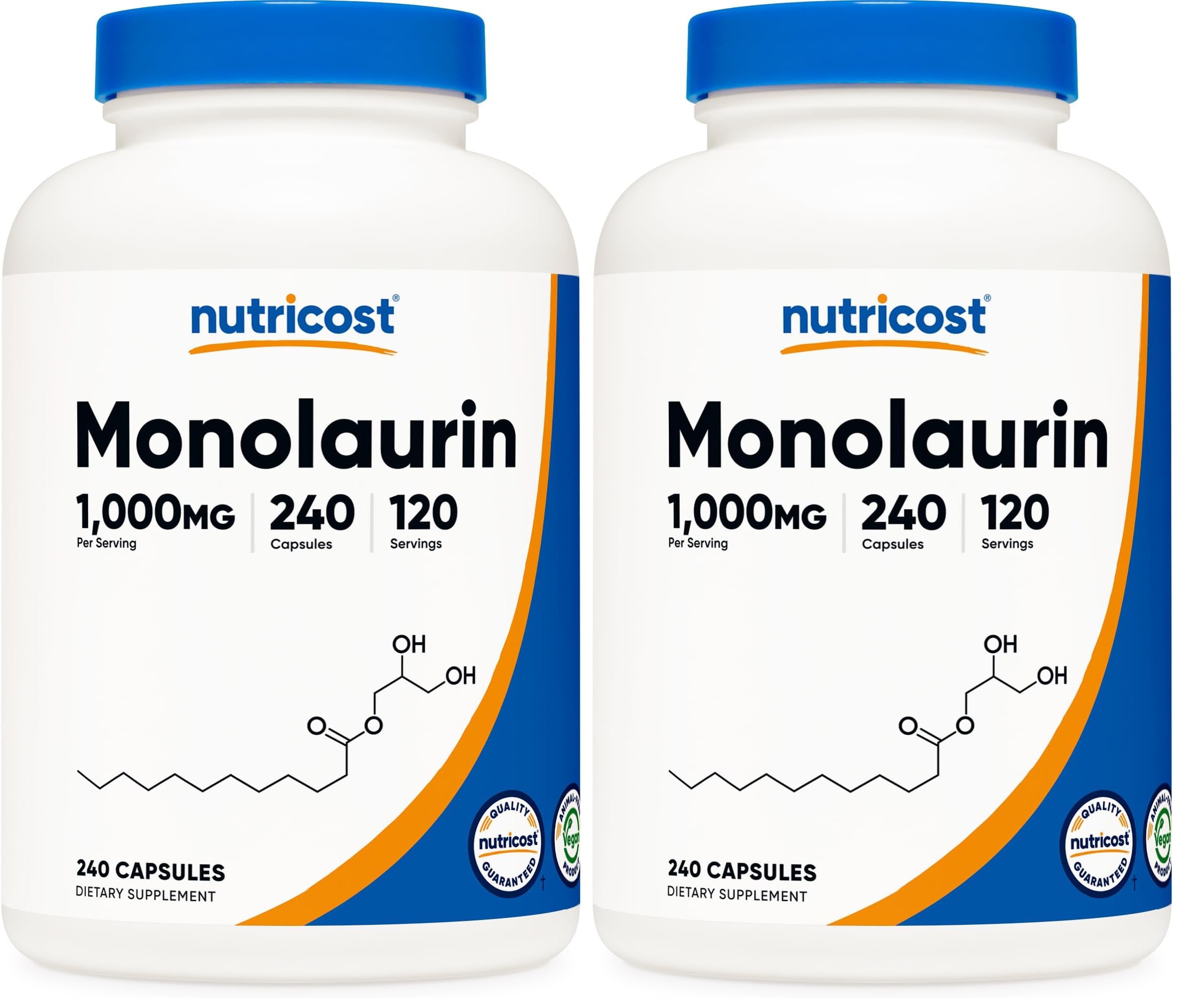 Nutricost Monolaurin 1000 mg (120 Servings, 240 Capsules) - Gluten-Free, Non GMO, Vegan (Pack of 2)