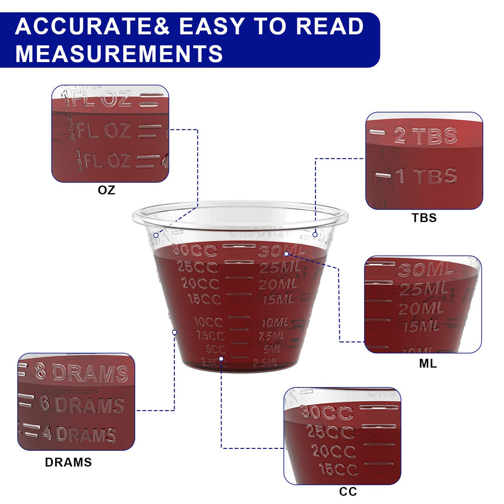 ReliMedPro Disposable Medicine Cups, 100 Pack, 1 oz (30 ml), Graduated