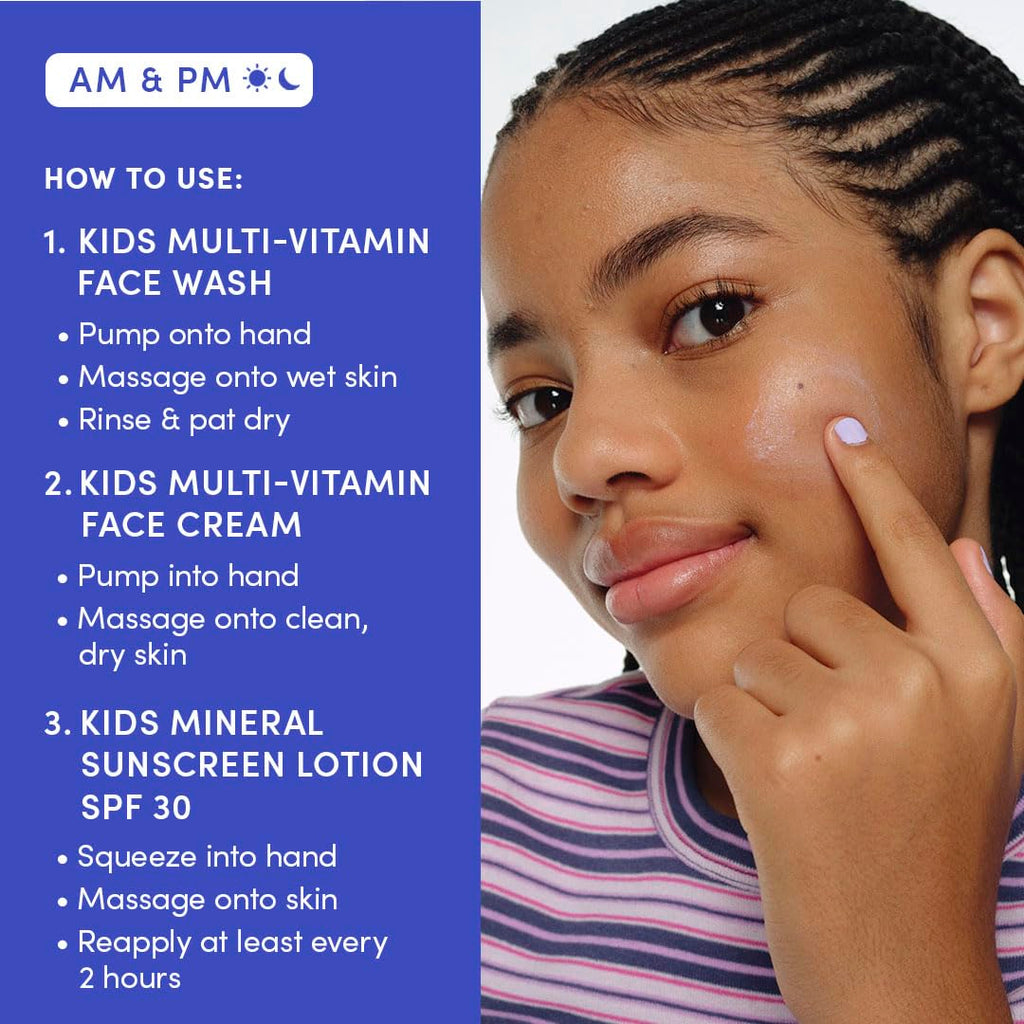 Evereden Daily 1-2-3 Routine: Clean, Vegan Skin Care Set for Kids, Hydrating, Non-Toxic Skincare Set with Multi-Vitamin Fragrance-Free Face Wash & Fragrance-Free Face Cream & SPF 30 Mineral Sunscreen