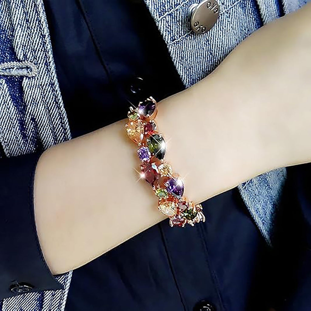 Hermosa 14K Rose Gold Plated Bracelets, Multicolor Cubic Zirconia Classic Tennis Bracelet | Rose Gold Bracelets for Women | Size 7-8 Inch (8 Inch)