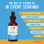 MaryRuth’s USDA Organic Vitamin K2 MK7 Liquid Drops for Adults & Kids | Sourced from Natto | Menaquinone- 7 | Vegan K2 Vitamin for Bone Health & Calcium Absorption | 1oz | Up to 90 Servings
