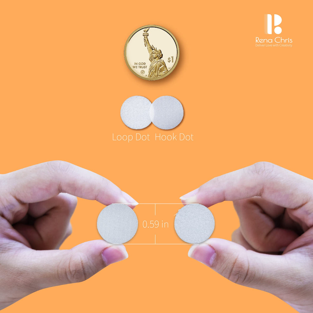 Self Adhesive Dots, Strong Adhesive 1000pcs (500 Pairs) 0.59" Diameter Sticky Back Nylon Dots, Hook & Loop Dots with Waterproof Sticky Glue Tapes, Very Suitable for Classroom, Office, Home (White)