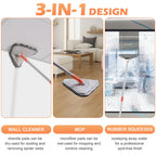 Wall Cleaner Triangle Mop with 82'' Long Handle - Wall Scrubber, Cleaning Washer Tool with 4 Microfiber Chenille Duster Pads for Clean Walls, Ceiling, Windows, Baseboards, Floors (Gray)