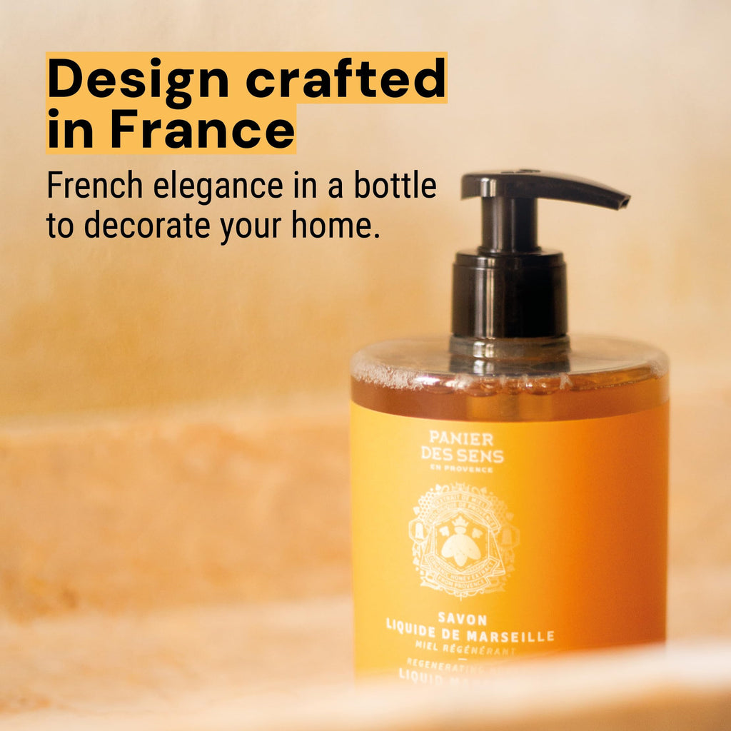 Panier des Sens - Nourishing Honey Moisturizing Liquid Hand Soap - French Provence Hand Wash - Savon de Marseille Soap with Olive Oil - Refillable Bottle - 97% Natural Ingredients - 16.9 Fl Oz