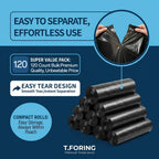 T.FORING 40-45 Gallon Trash Bags Unscented, 35'' x 40'', Black, 120 Count