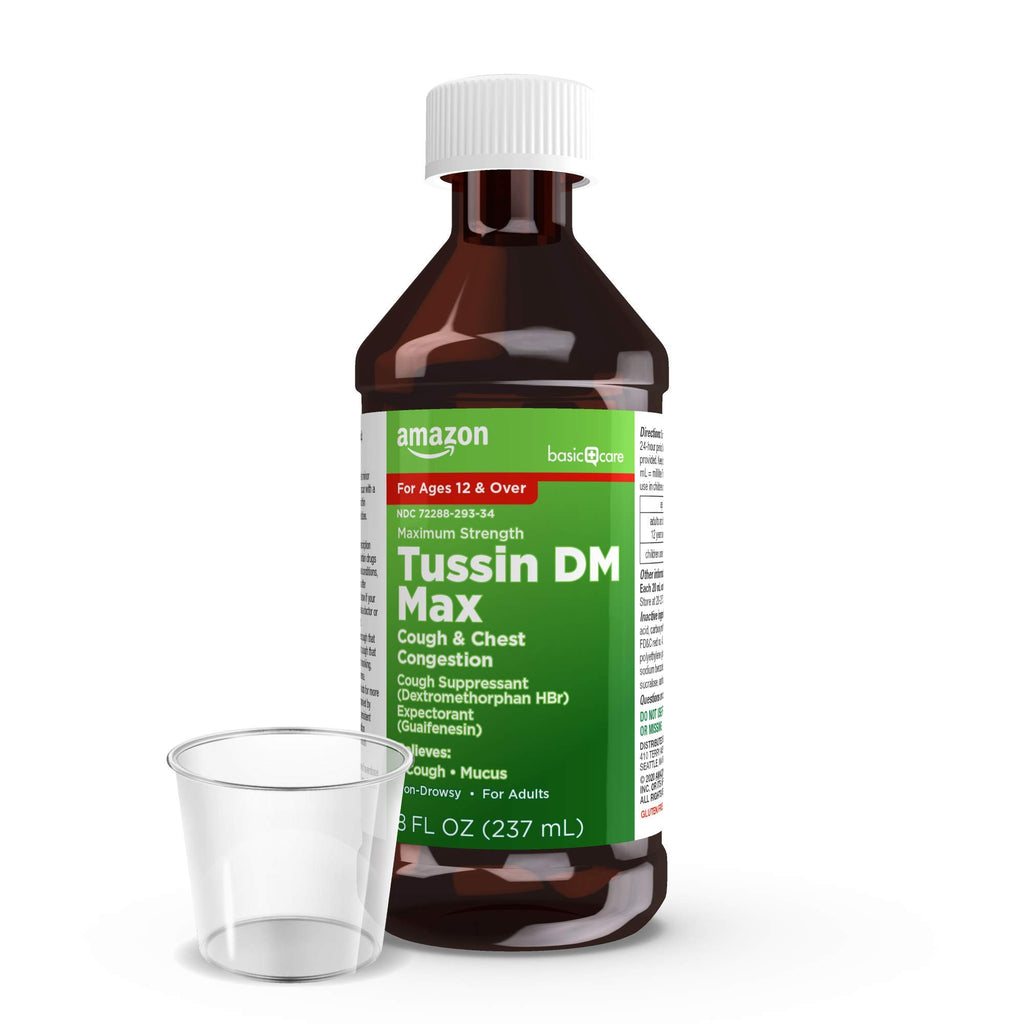 Amazon Basic Care Tussin Severe CF Max Syrup, Multi-Symptom Cough, Cold & Flu Liquid Medicine, Non-Drowsy, Relieves Cough, Sore Throat, Body Aches, Fever, Nasal and Chest Congestion,8 FlOz (Pack of 2)