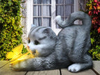 hYwecy Solar Garden Statue Cat,Garden Figurine Outdoor Decoration with Cat Holding Butterfly for Yard,Patio,Lawn Art Decoration,Housewarming Gift