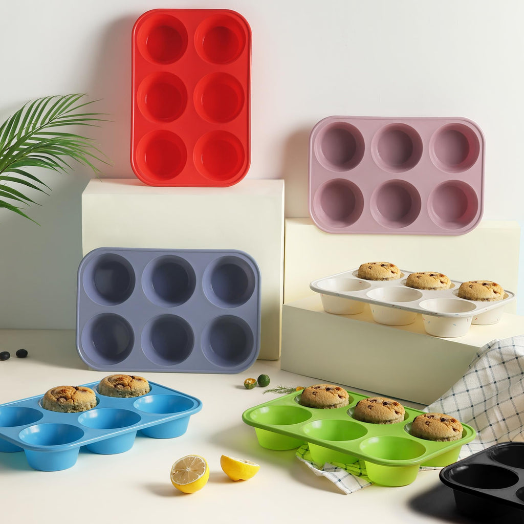 2 Pack 6 Cups Jumbo Muffin Pan with Metal Reinforced Frame Silicone Molds Egg Bites Silicone Circle Cookie Molds Extra Large Muffin Tin Jumbo Tart Pans Baking Sheet Set for Sandwiches