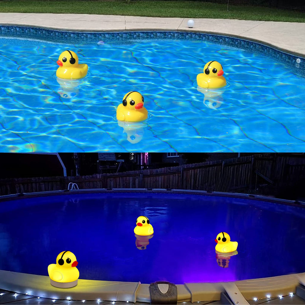 Goallim Solar Floating Pool Lights, 3" Duck Floating Pool Lights Solar Powered, IP68 Waterproof Glow in the Dark Pools Light that Float for Patio, Pond, Spa, Hot tub, Garden Party Decor - 4PCS