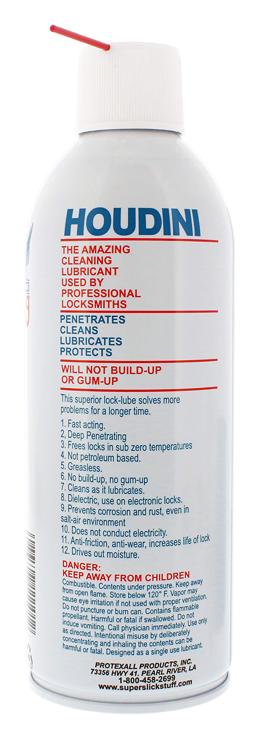 Houdini Lock Lube Professional Lock Lubricant Spray, 11 oz - Greaseless, Graphite-Free, Dielectric Cleaner & Protectant for Door Locks, Hinges, Latches & Electronics - Anti-Rust Formula