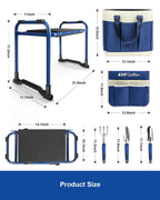 KVR Garden Kneeler and Seat Heavy Duty, 7-Piece Foldable Gardening Bench & Stool Set with 3 Aluminum Tools, 2 Secure Tool Pouches and Double-Layer Tote Bag, Gift for Seniors