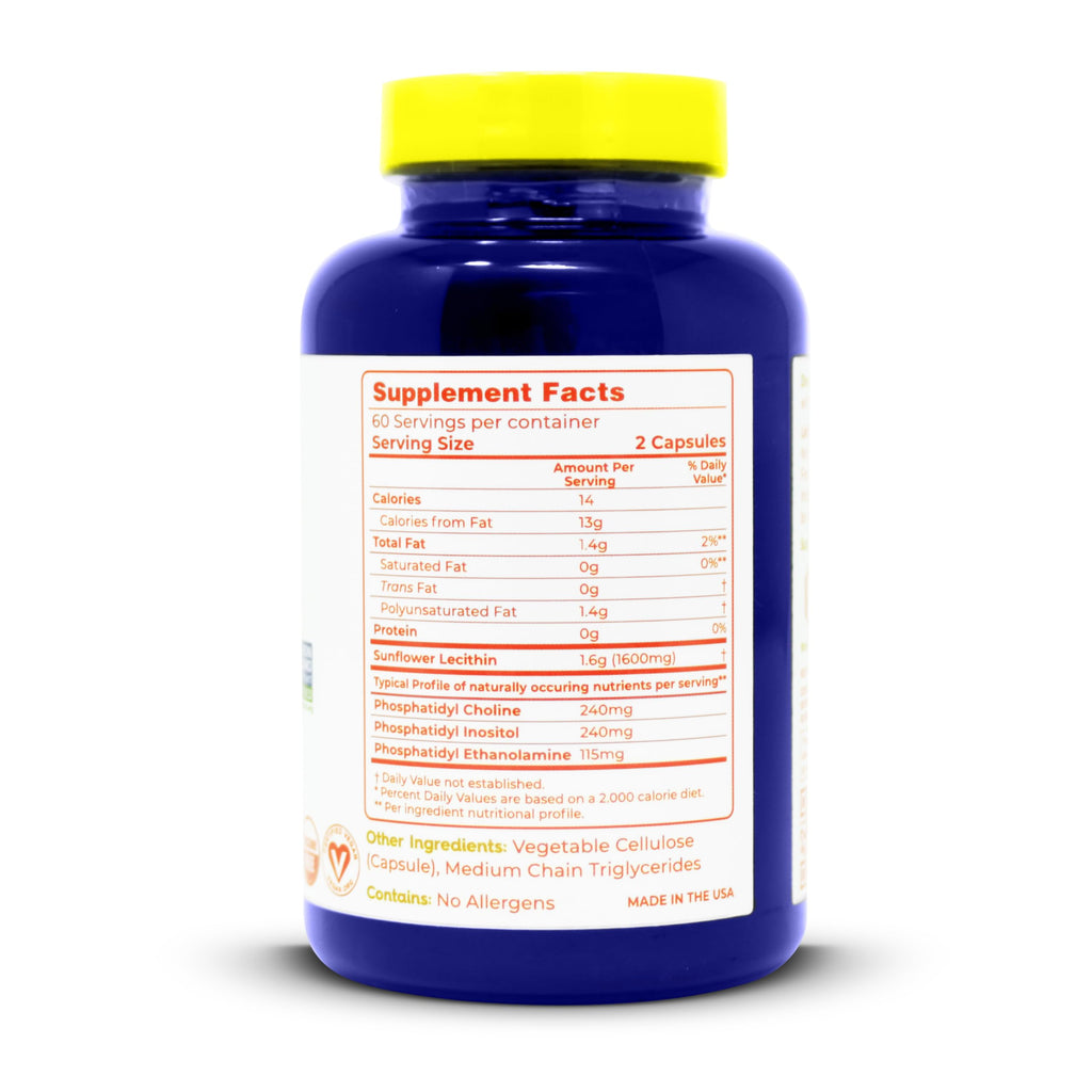 Lekithos 100% Natural Sunflower Lecithin Capsules | Solvent-Free | 800mg Per Capsule | Soy-Free, Gluten-Free, Vegan | Natural Lactation Support | Nervous System Support | 120 Vegetarian Capsules