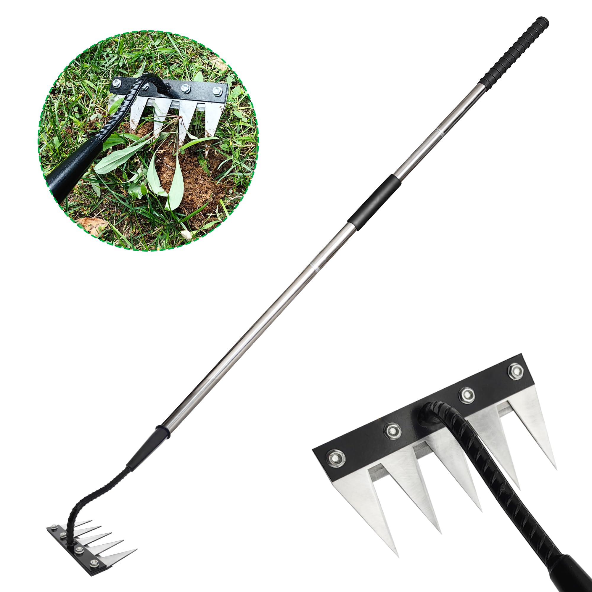 Forged Iron Weeding Rake, Gardenia 2.0 Iron Weed Rake with Long Handle