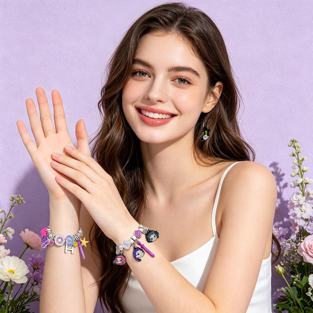 AmaAccess 2PCS K.pop Charms Bracelet Set, Demon Movie Hunters Birthday Gift for Women, Friendship DIY Jewelry Merch for Fans (Set1)