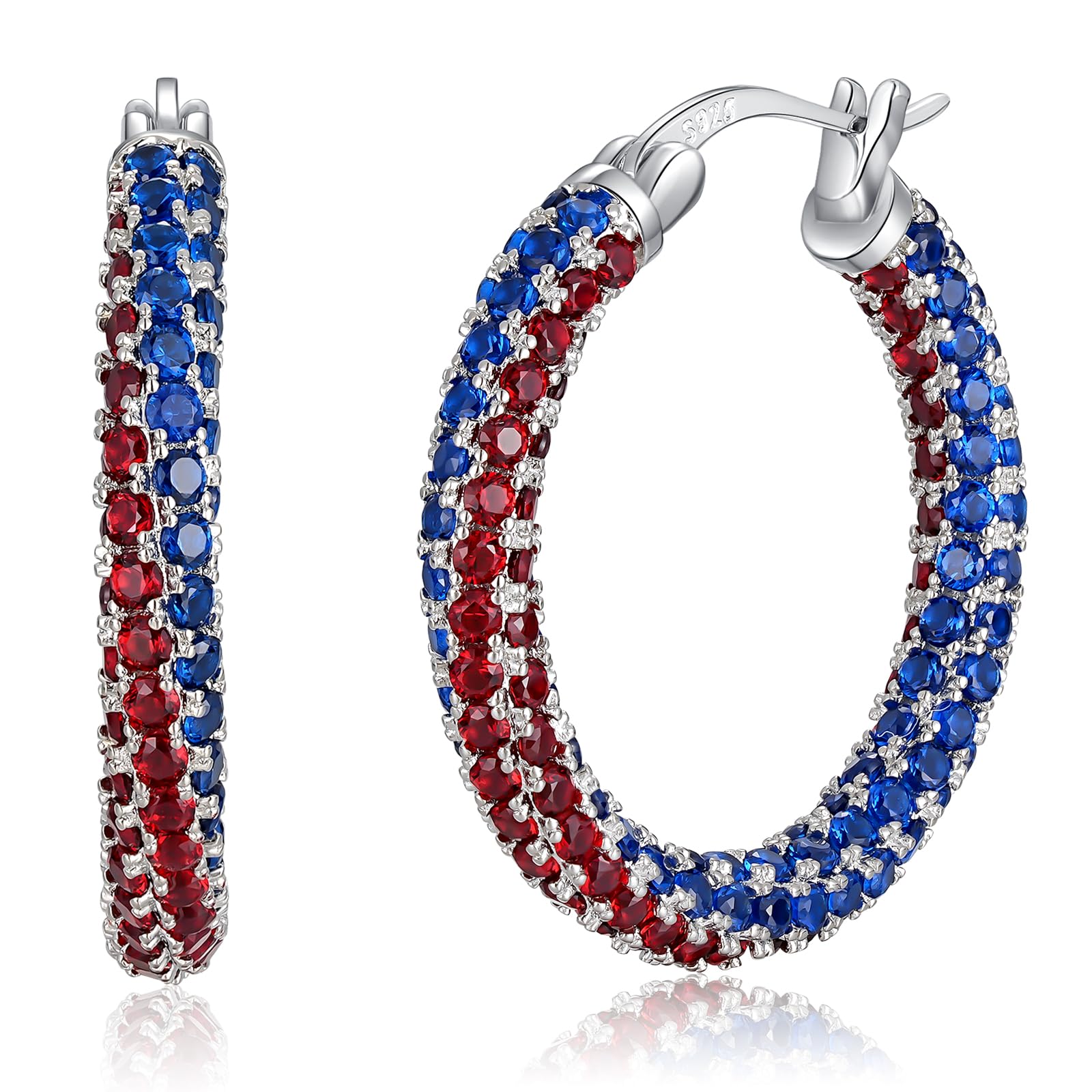 CiNily 4th of July Hoop Earrings for Women 925 Sterling Silver Post Earring
