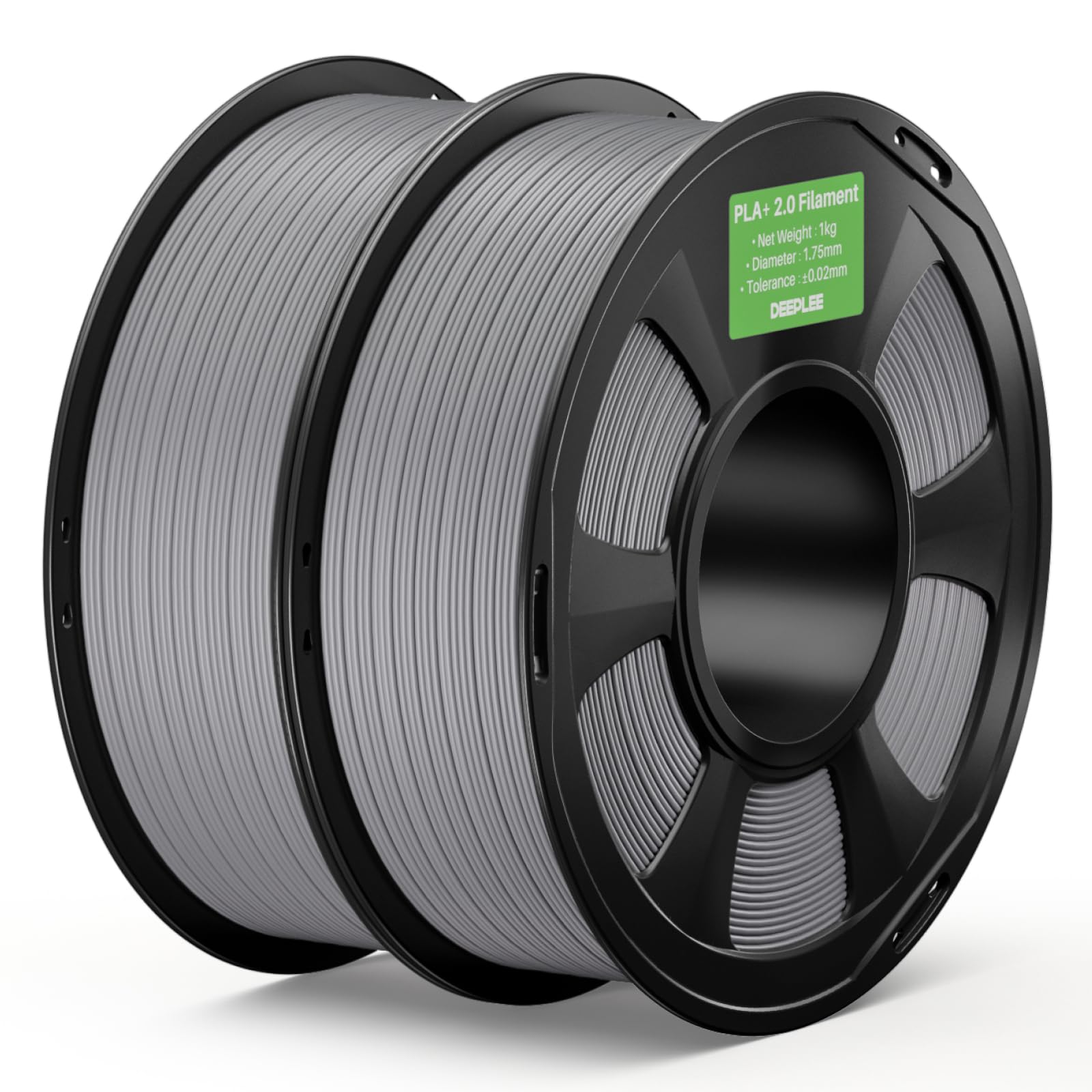DEEPLEE PLA+ 2.0 Filament 1.75mm, Stronger Toughness 3D Printer Filament, Grey 2KG, Upgrade PLA Plus 3D Printer Filament, High Speed PLA+ Filament for Most FDM 3D Drucker