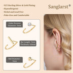 Sanglarst 925 Sterling Silver 14K Gold Plated Backless Half Hoop Earrings