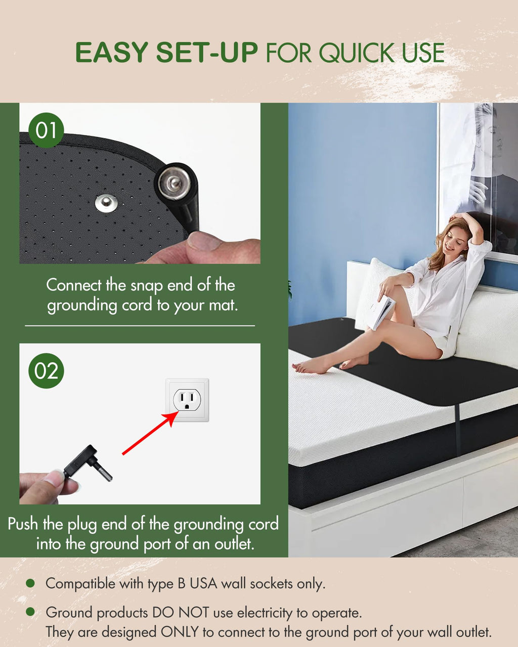 Feraco Grounding Mat for Bed, Grounding Pad Kit for Sleeping & Overall Well-Being with Cord & Tester (King, 27" x 76")