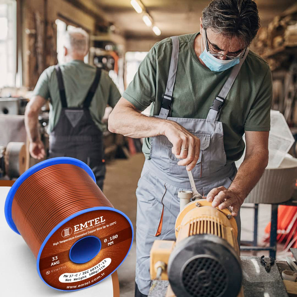 Emtel 24 AWG - 1 lb (805 feet) 99.9% Pure Copper Wire, Enameled Magnetic Wire for Motor, Transformer, Magnetic Coil, & Electroculture Gardening, Winding Magnet Wire - 220°C (428°F) Thermal Class