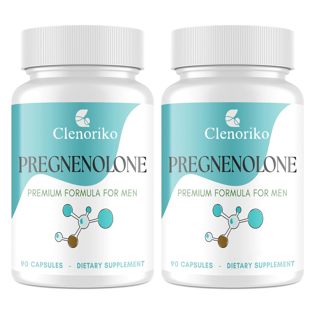 Clenoriko Pregnenolone 50mg with DHEA 25mg for Men, Tongkat Ali & Ashwagandha Root Blend, Men's Wellness Formula, Pregnenolone Supplement, 180 Capsules