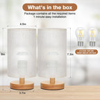 Fenmzee Small Lamps Set of 2 - Inline Control, Bedside Table Lamp for Bedroom with 3000K A15 LED Blub, Easy Assembly (Cream Shade - Wood Base Set of 2, 9" Inline Control)