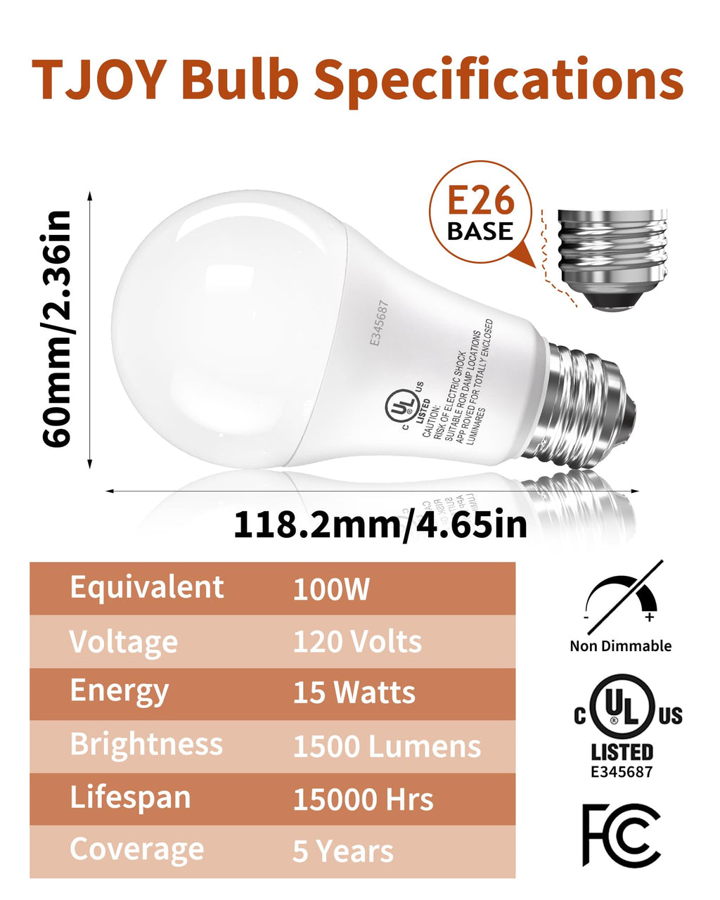 TJOY 20 Pack LED Light Bulbs, 100 Watt Equivalent A19 LED Bulbs, Soft Warm White 2700K, Energy Saving Light Bulb with E26 Standard Base, 1500 Lumens Non Dimmable Lamp Bulb for Home Bedroom Kitchen