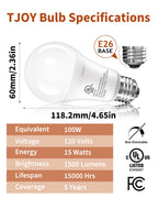 TJOY 20 Pack LED Light Bulbs, 100 Watt Equivalent A19 LED Bulbs, Soft Warm White 2700K, Energy Saving Light Bulb with E26 Standard Base, 1500 Lumens Non Dimmable Lamp Bulb for Home Bedroom Kitchen
