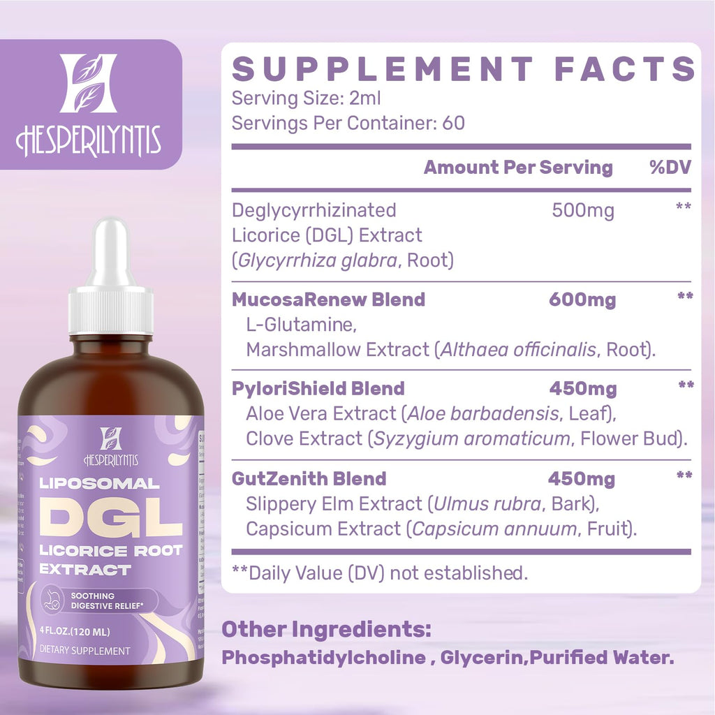 Liposomal DGL Licorice Root Extract - Deglycyrrhizinated Licorice with L-Glutamine, Marshmallow, Clove, and Slippery Elm - Digestive, Stomach Lining, Elimination, Max Absorption, 60 Servings
