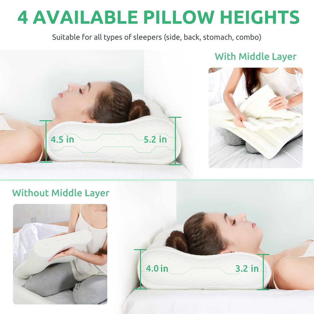 UTTU Cervical Pillow for Neck Strain Relief, Memory Foam Neck Pillow for Sleeping, Adjustable Orthopedic Sandwich Pillow, Contour Cooling for Side Back Stomach Sleeper, King(27.6"×15.7"×5.2"/4.5")