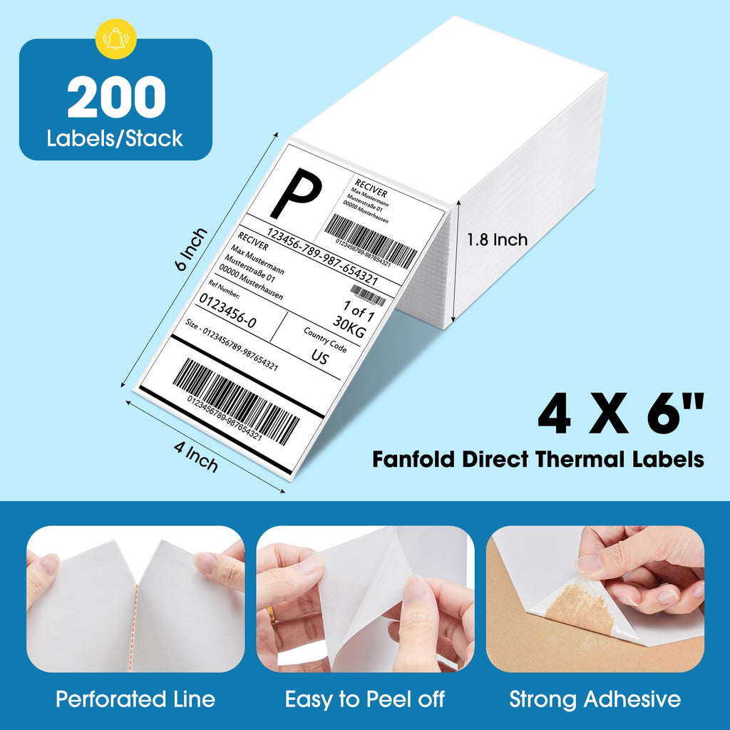 Fuxury Thermal Labels 4x6 200 Labels Fanfold Direct Shipping Label