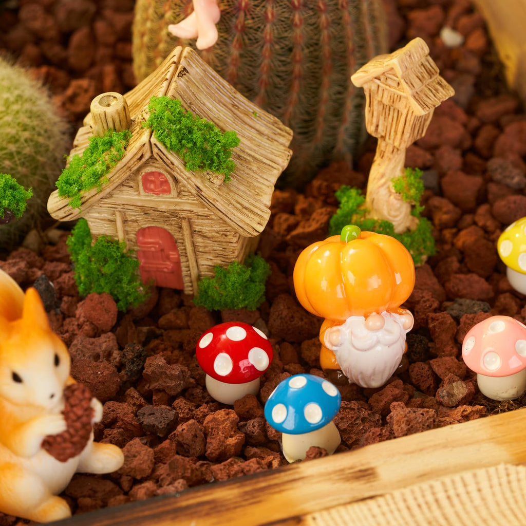 Nashibowu 24Pcs Mini Fairy Garden Accessories DIY Kit - Miniature Gnomes & Tiny Fairies House Set, Resin Animals, Bridge, Mini Pond & Mushrooms Figurines for Terrarium Micro-Landscaping