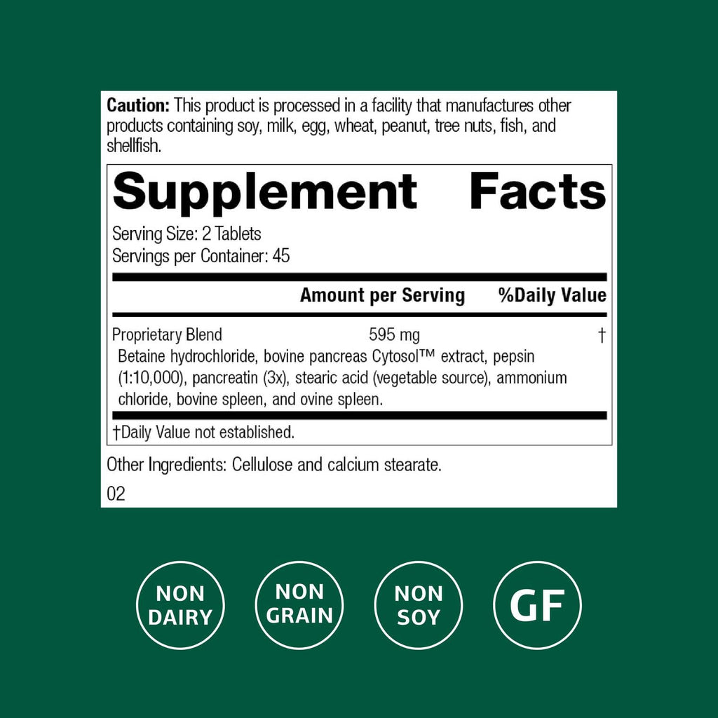 Standard Process Inc. Zypan - Digestive Health Support Supplement - HCI with Pancreatin, Betaine Hydrochloride & Pepsin - Macronutrient Digestion - 90 Tablets