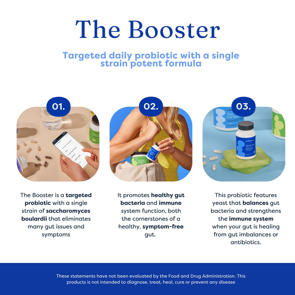GutPersonal The Booster Targeted Probiotic for Gut Health: Boost Good Bacteria, Reduce Bad Bacteria, and Support The Immune System with 5 Billion CFU Saccharomyces Boulardii, Capsules, 60 Servings