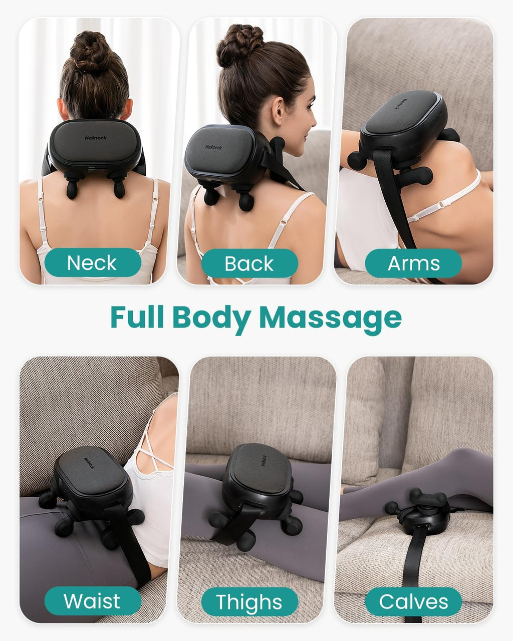 Nekteck Cordless Neck Massager, Shiatsu Neck and Back Massager with Heat, FSA Eligible Gift, Deep Tissue 6D Kneading Massage Pillow for Neck Shoulder Pain Relief, Ideal Christmas Gifts for Men Women