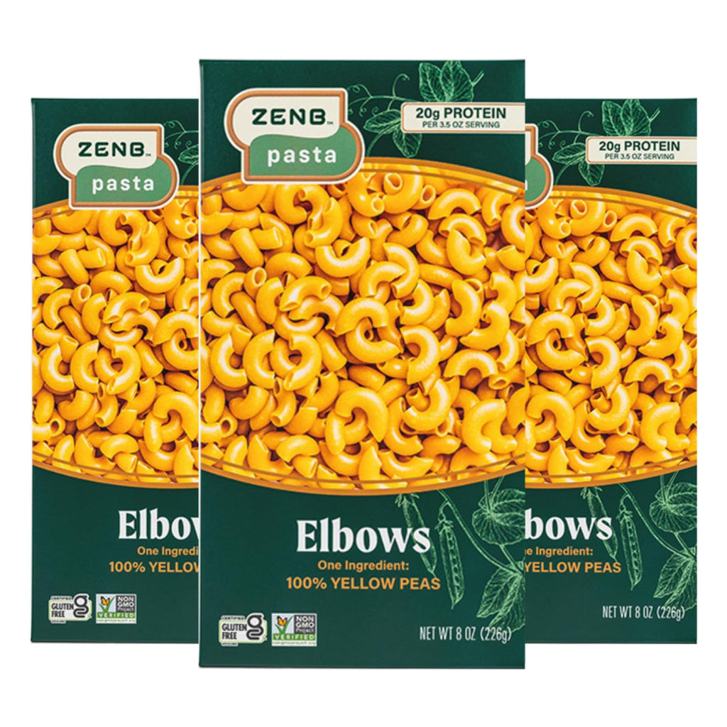 ZENB Plant Based Elbow Pasta - Made From 100% Yellow Peas, Gluten Free, Non-GMO & Vegan, 20g of Protein & 12g of Fiber In Every Serving - (Pack of 3)