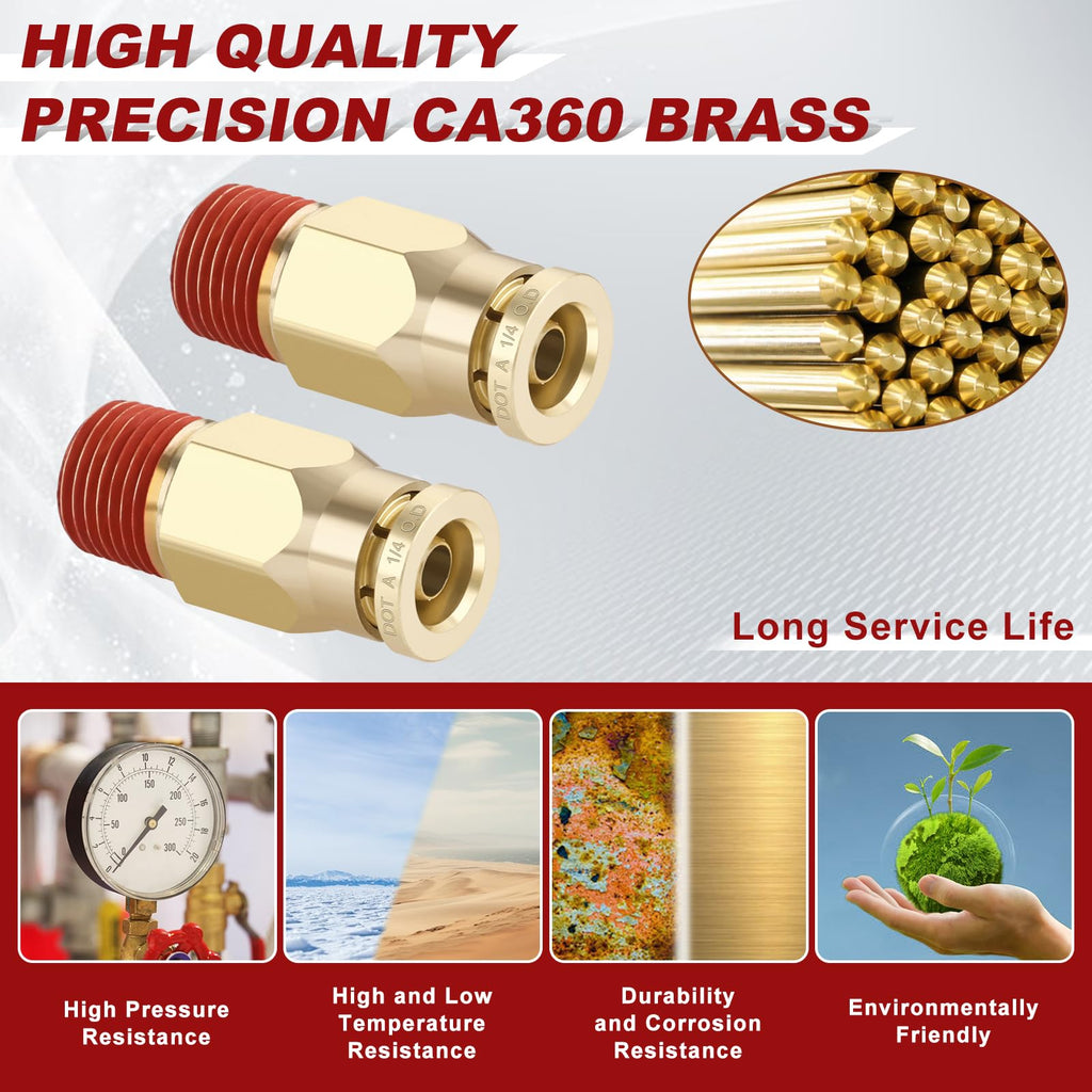 Boeray DOT Approved Male Straight Brass Union 1/4" Tube x 1/8" NPT, 4PCS