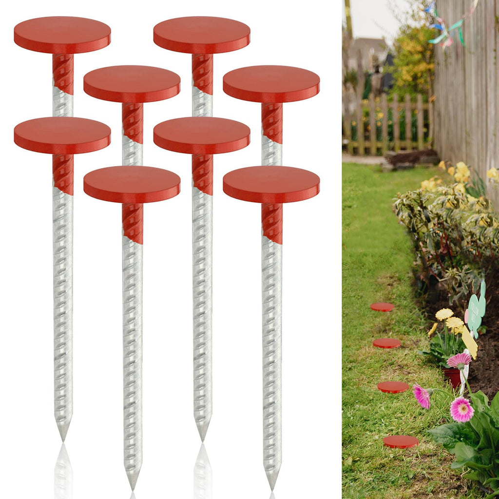 Otoolling 8 Pack 12 Inch Survey Marker Stakes Galvanized Rebar 1.35 lb Heavy Duty Hi Vis Property Line Marker Post for Paver Garden Lawn Landscape Edging Weed Barriers (Orange)