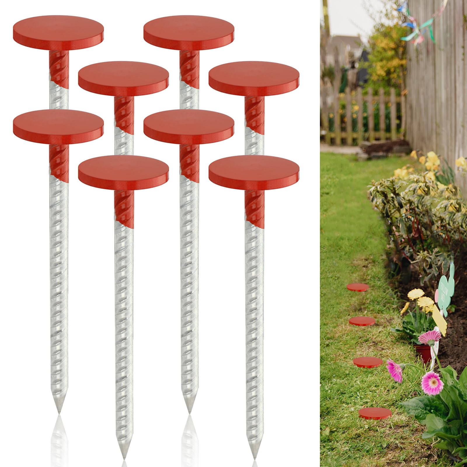 Otoolling 8 Pack 12 Inch Survey Marker Stakes Galvanized Rebar 1.35 lb Heavy Duty Hi Vis Property Line Marker Post for Paver Garden Lawn Landscape Edging Weed Barriers (Orange)