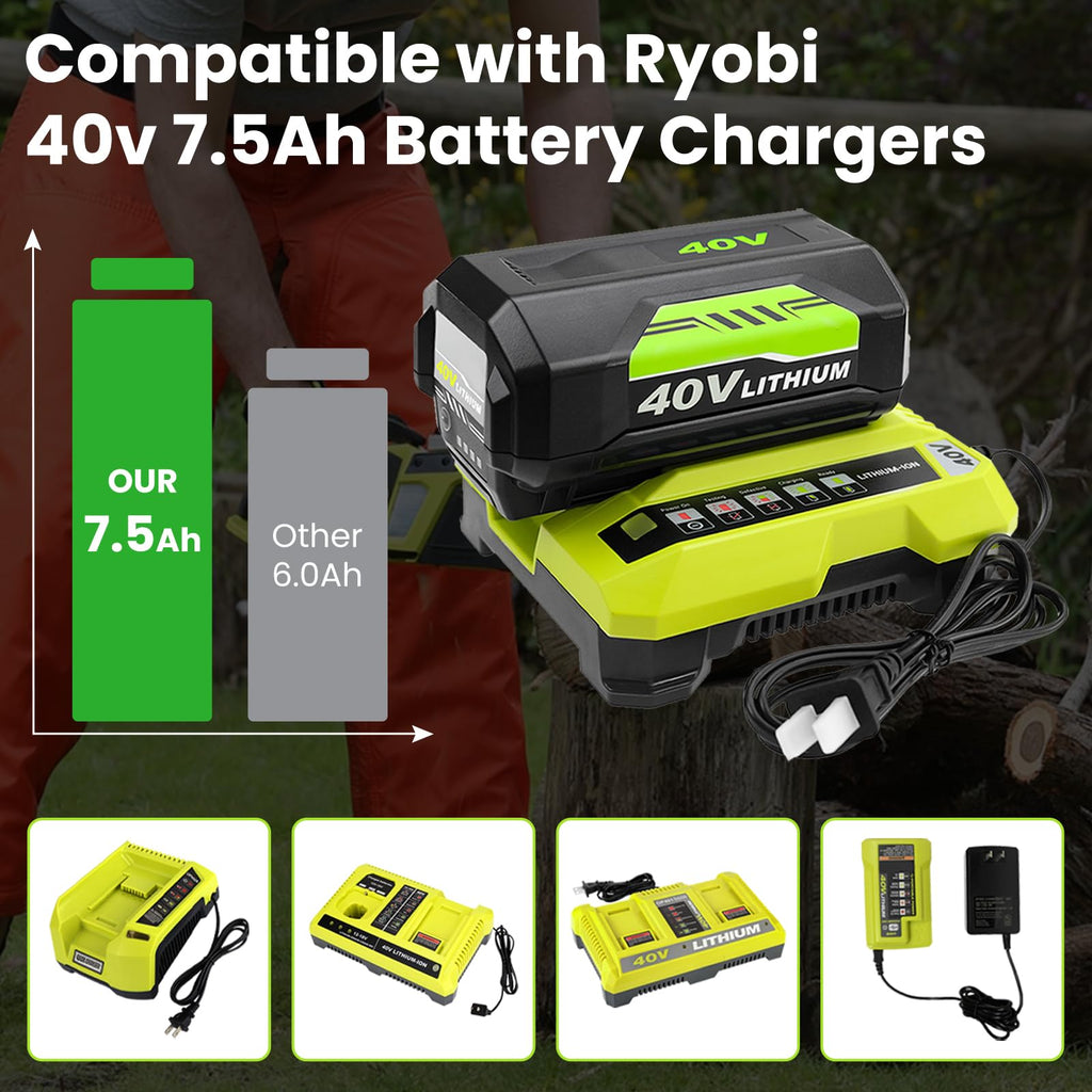 GERIT BATT 2Pack 7.5Ah OP4026 Replacement for Ryobi 40V Batteries and OP401 Charger, Compatible with Ryobi 40V Battery OP4040 OP40404 OP40201 (7.5Amps-3PC)