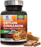 Organic Ceylon Cinnamon Supplement 1800mg - Extra Strength Certified Organic Ceylon Cinnamon Powder Pills - Energy & Heart Support Antioxidant for Women & Men, Bottled in USA, Non-GMO - 240 Capsules
