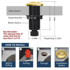 Garbage Disposal Air Switch Kit Single Outlet Sink Top Waste Disposal Long Stainless Steel Brushed Gold On/Off Air Button Food and Waste Disposals Part by Etoolcity