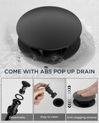 FORIOUS Black Bathroom Faucet 3 Hole, 8 Inch Matte Black Bathroom Sink Faucet Widespread with 360° Swivel Spout, Suitable for 6-12 Inch Vanity Sink, with Pop-up Drain and cUPC Supply Line