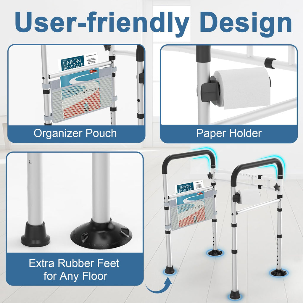 HOMLAND Toilet Safety Rails for Seniors, Adjustable Detachable Toilet Safety Frame with Handles for Elderly and Disabled, 350LBS Handicap Toilet Rail Fits Most Toilets, Black