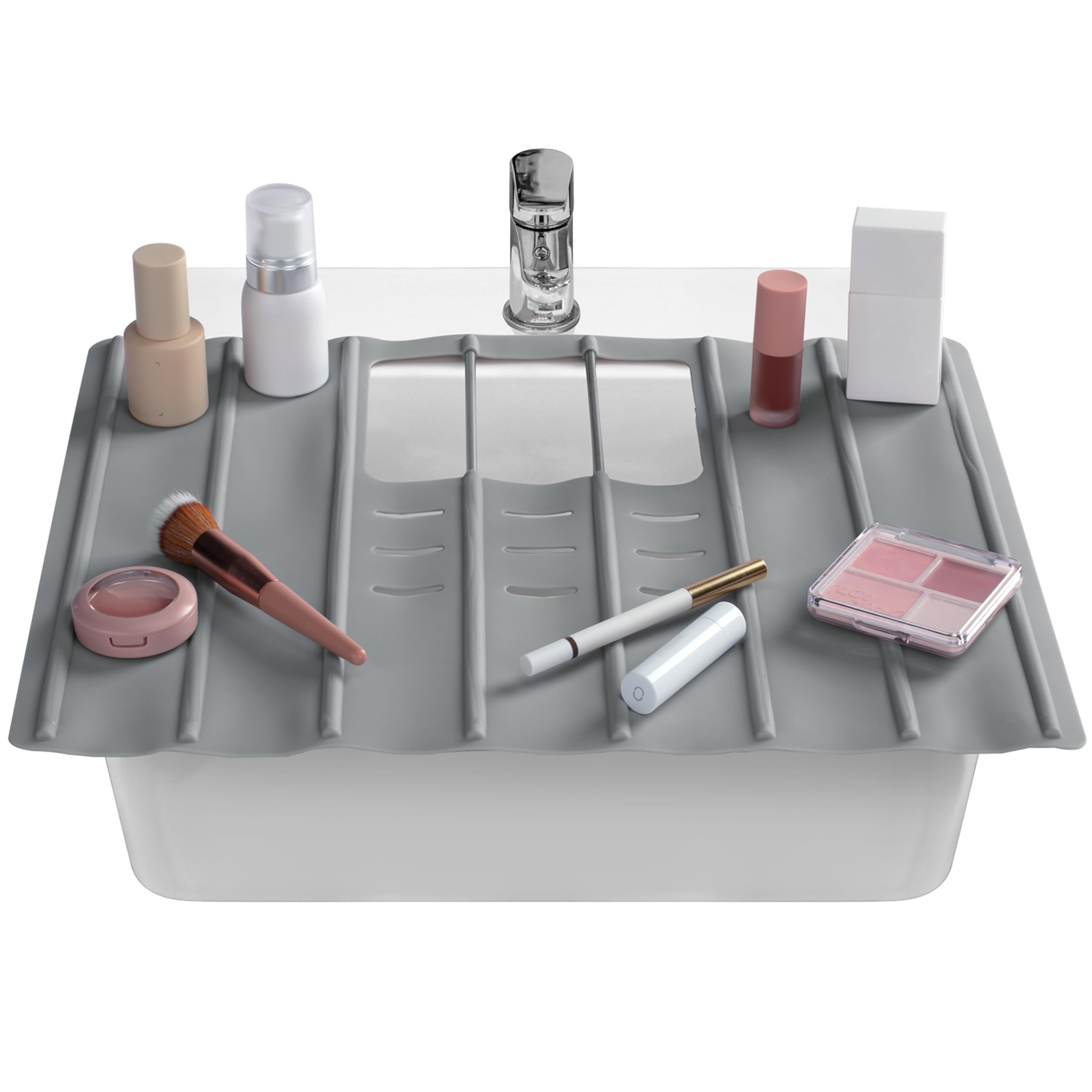 Maplefield Travel Size Bathroom Sink Cover for Counter Space - Foldable Silicone Sink Mat for Beauty Routine, Ideal for Small Bathroom, RVs, Camper Vans (Gray Small, 19.5 x 15.5 x 1.6 Inches)
