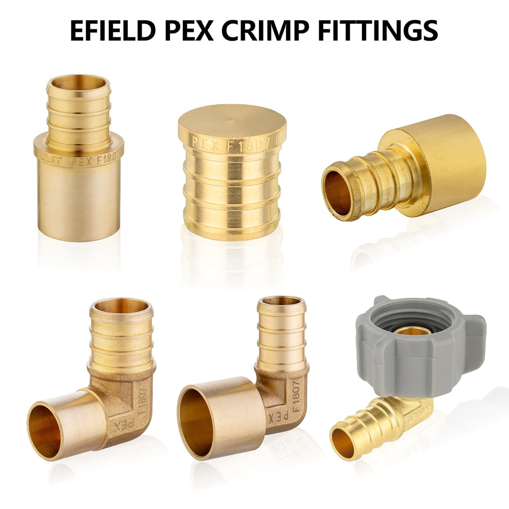 25-Pack Pex1/2" X 1/2" Female NPT Swivel Elbow Adapter, Brass Barb Crimp Plumbing Fittings, ASTM F1807,(PEX1807208-25PCS)