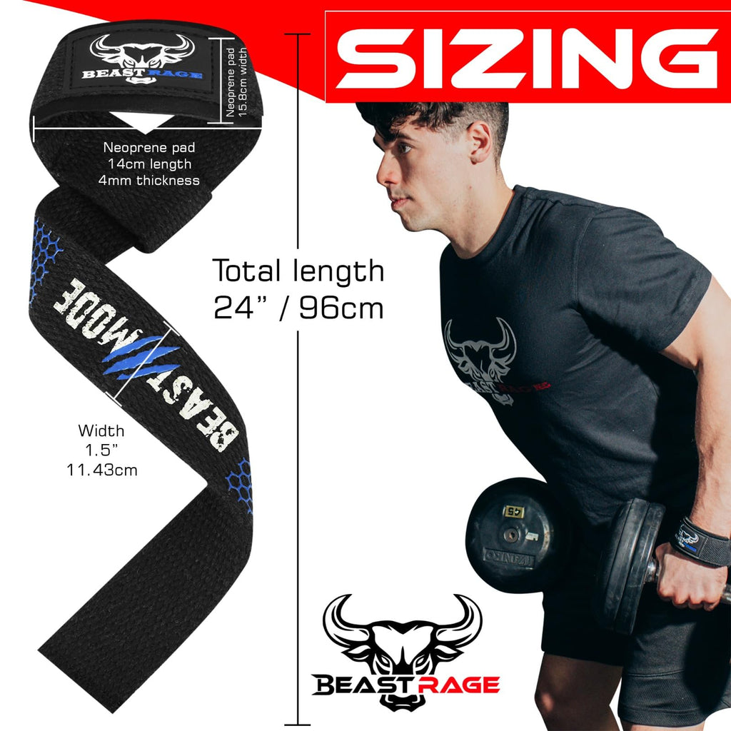 BEAST RAGE Lifting Wrist Straps for Weightlifting, Straps Gym Grip Power Workouts Lifting Straps Padded Cotton Men Women Wrap Lift, Deadlift Bodybuilding Weight Lifting Exercise Straps (Blue Silicone)