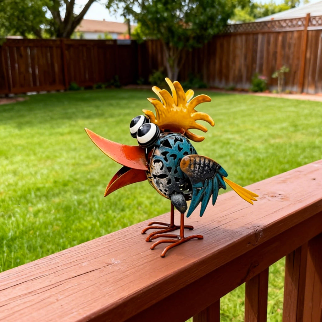 Metal Bird Outdoor Decor - 6.5inch Outdoor Metal Art Yard Art Garden Statue